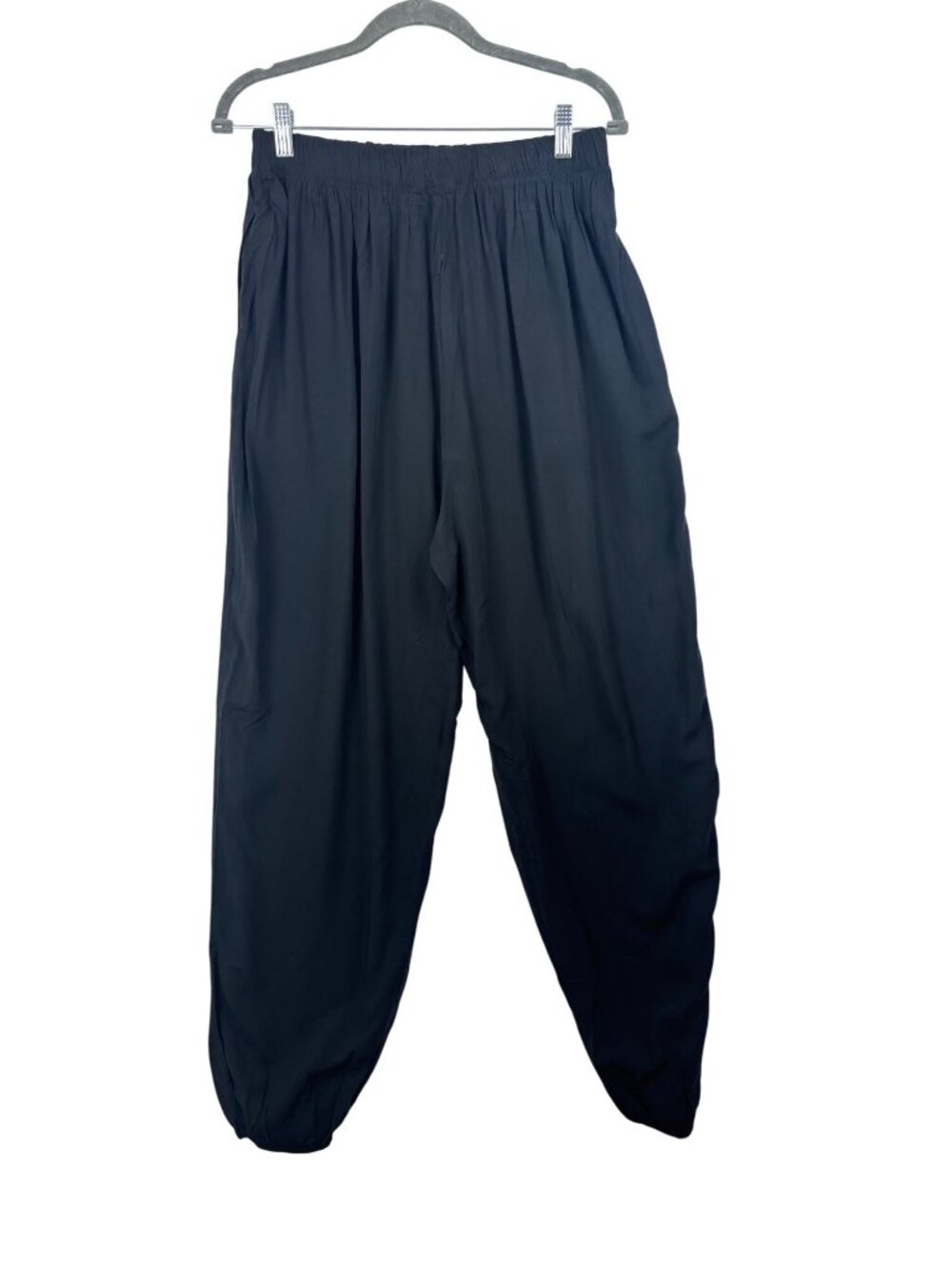 ✨3/$30 Wide Leg Jogger Harem Palazzo Black Elastic Waist Pants L/XL Relaxed Fit - Picture 2 of 4